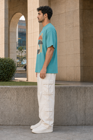 Rivento GeoForm Abstract Graphic Oversized T-Shirt – Sky Blue