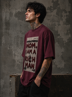Rich Man Oversized Maroon Graphic T-Shirt