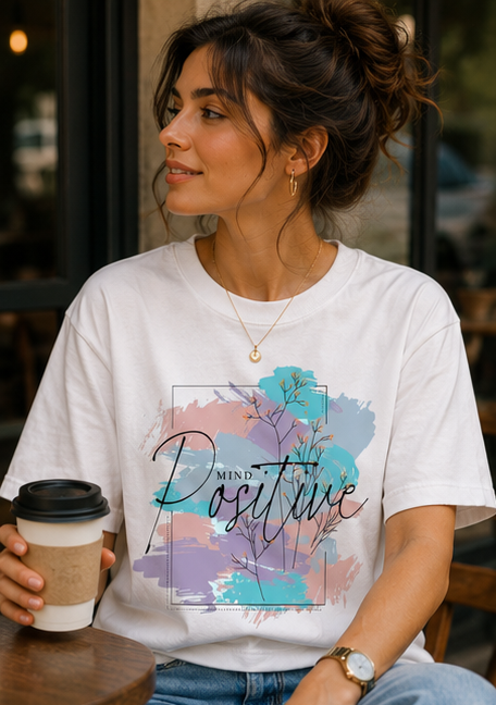 Women Positive Vibes Inspirational Graphic Printed Oversized Cotton T-Shirt