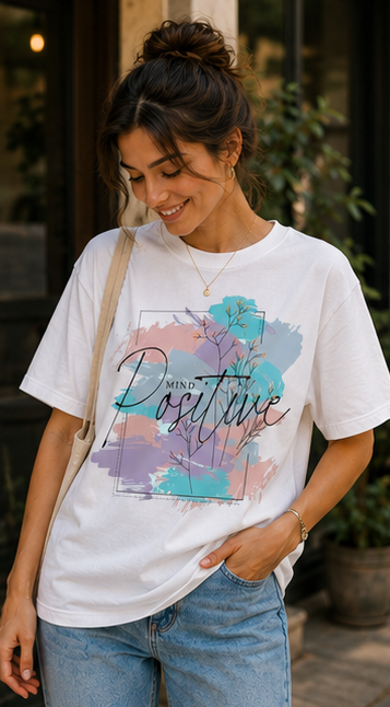 Women Positive Vibes Inspirational Graphic Printed Oversized Cotton T-Shirt