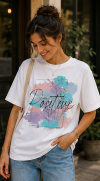 Women Positive Vibes Inspirational Graphic Printed Oversized Cotton T-Shirt