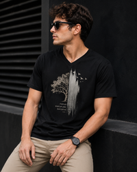 Lone Tree Black Men's Classic Fit V-Neck T-Shirt
