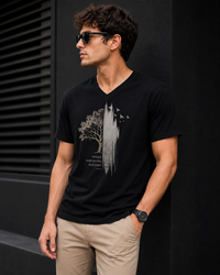 Lone Tree Black Men's Classic Fit V-Neck T-Shirt