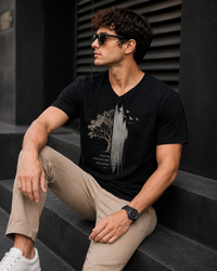 Lone Tree Black Men's Classic Fit V-Neck T-Shirt