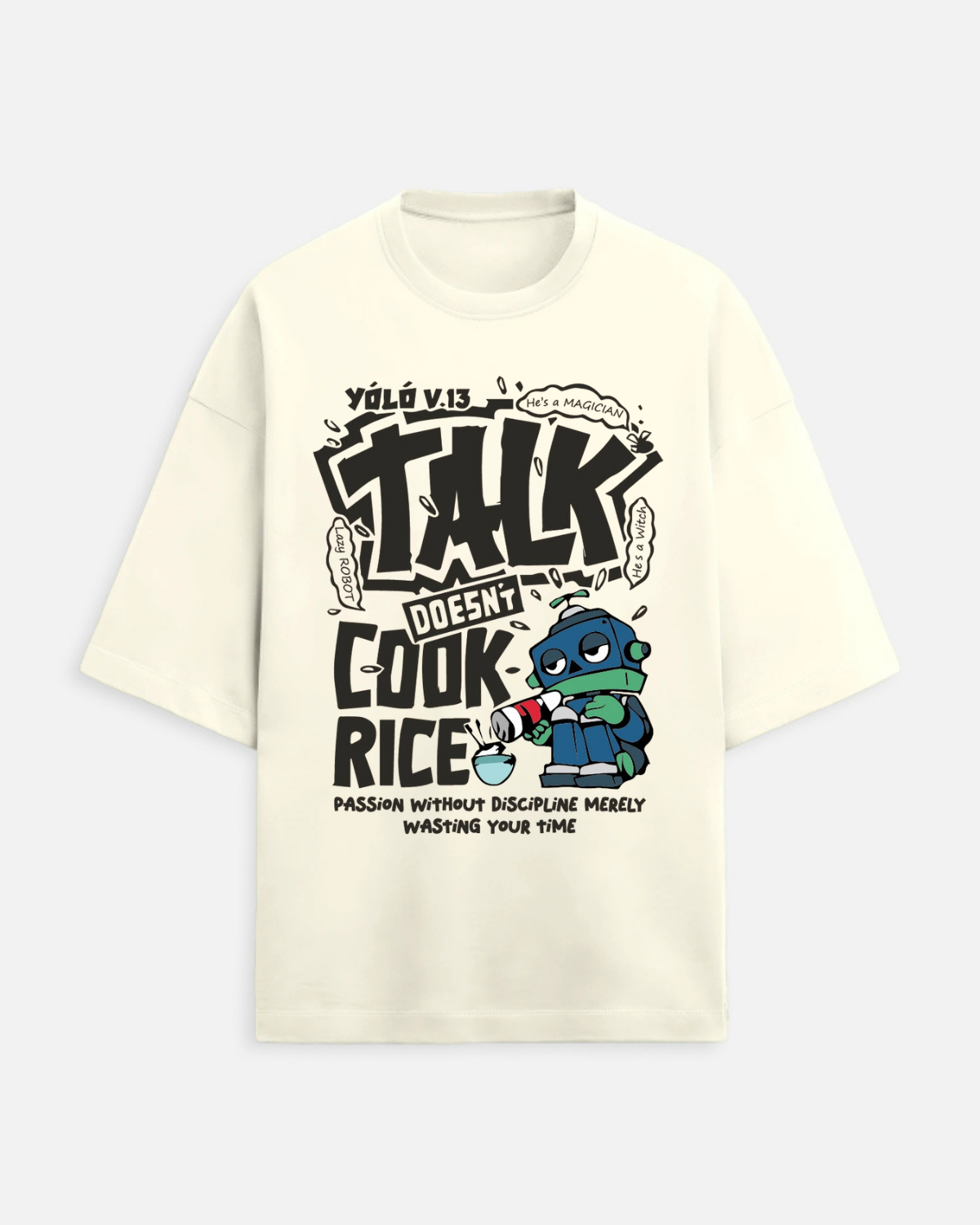 Yolo Graphic Oversized T-Shirt in Off White - Rivento Fashion oversized t-shirt for men