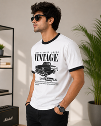 Vintage Garage White Men's Classic Fit Contrast Neck T-Shirt
