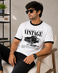Vintage Garage White Men's Classic Fit Contrast Neck T-Shirt