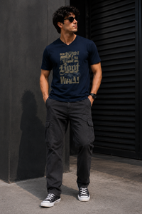 Motivational Quote Navy Blue Men's Classic Fit V-Neck T-Shirt