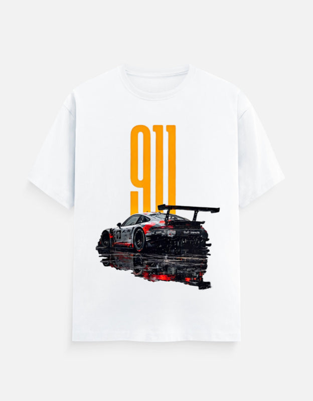 911 Car Oversized T-Shirt in White - Rivento Fashion oversized t-shirt for men