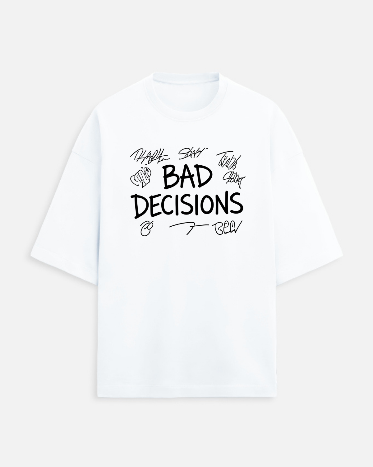 Bad Decision Graphic White in White - Rivento Fashion oversized t-shirt for men