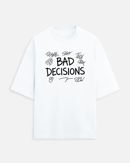 Bad Decision Graphic White in White - Rivento Fashion oversized t-shirt for men