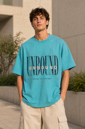 Rivento Unbound Beyond the Ordinary Graphic Oversized T-Shirt – Sky Blue