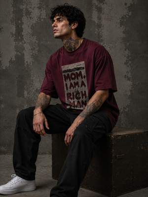 Rich Man Oversized Maroon Graphic T-Shirt