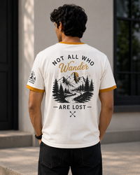 Not All Who Wander White Men's Classic Fit Contrast Neck T-Shirt