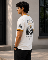 Not All Who Wander White Men's Classic Fit Contrast Neck T-Shirt