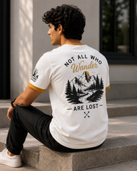 Not All Who Wander White Men's Classic Fit Contrast Neck T-Shirt