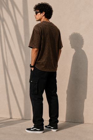 Stay Aware Brown Oversized Graphic T-Shirt