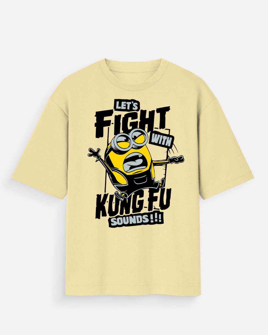 Kungfu Minion Graphic Oversized T-Shirt in Off White - Rivento Fashion oversized t-shirt for men