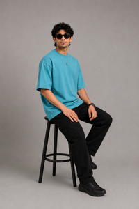 Lagoon Blue Men's Solid Oversized T-Shirt