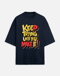 Keep Trying Statement Oversized T-Shirt in Navy - Rivento Fashion oversized t-shirt for men