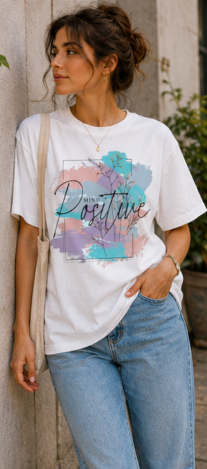 Women Positive Vibes Inspirational Graphic Printed Oversized Cotton T-Shirt