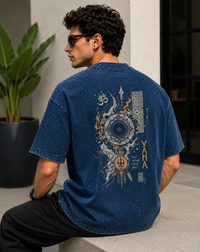 Yama Cosmic Legacy Acid Wash Oversized T-Shirt – Navy Blue