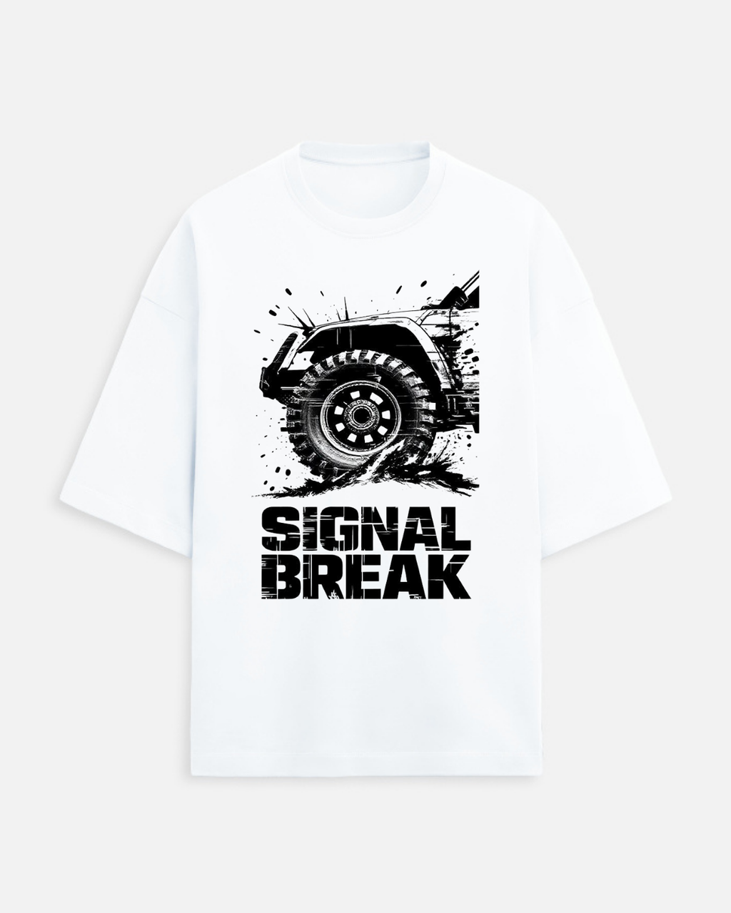 Signal Break Bike Graphic Oversized T-Shirt in White - Rivento Fashion oversized t-shirt for men