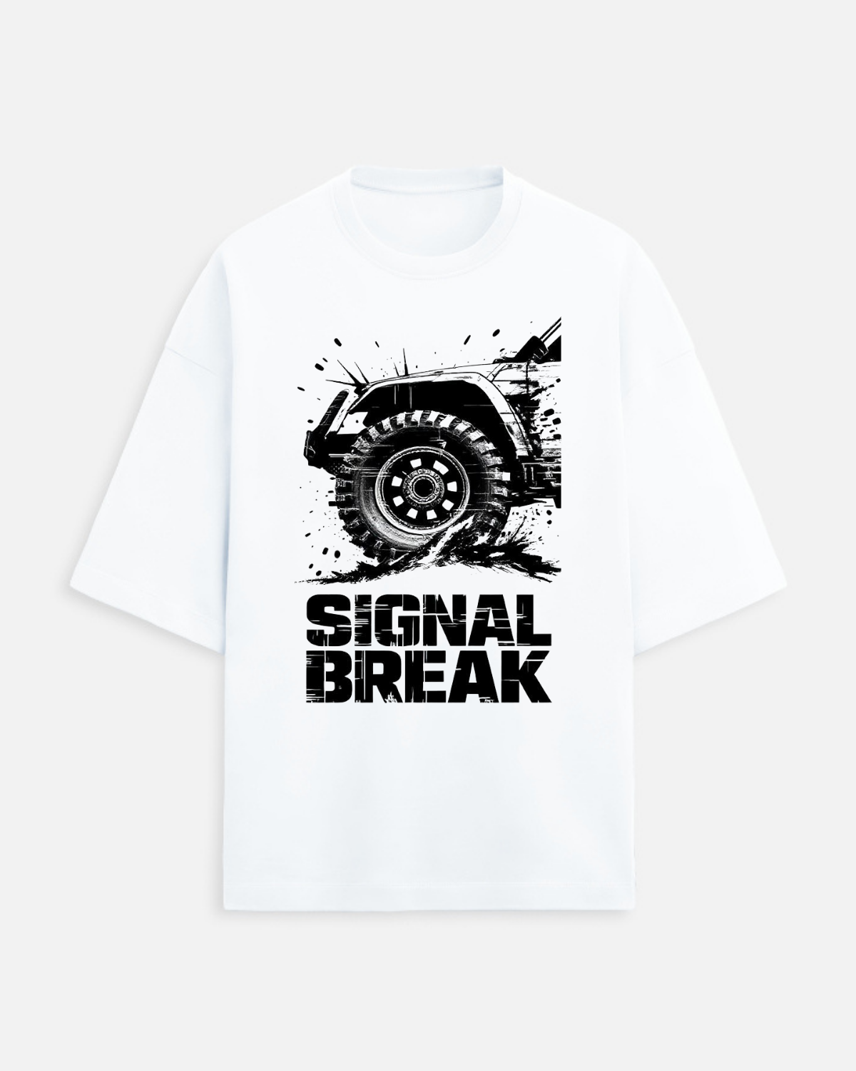 Signal Break Bike Graphic Oversized T-Shirt in White - Rivento Fashion oversized t-shirt for men